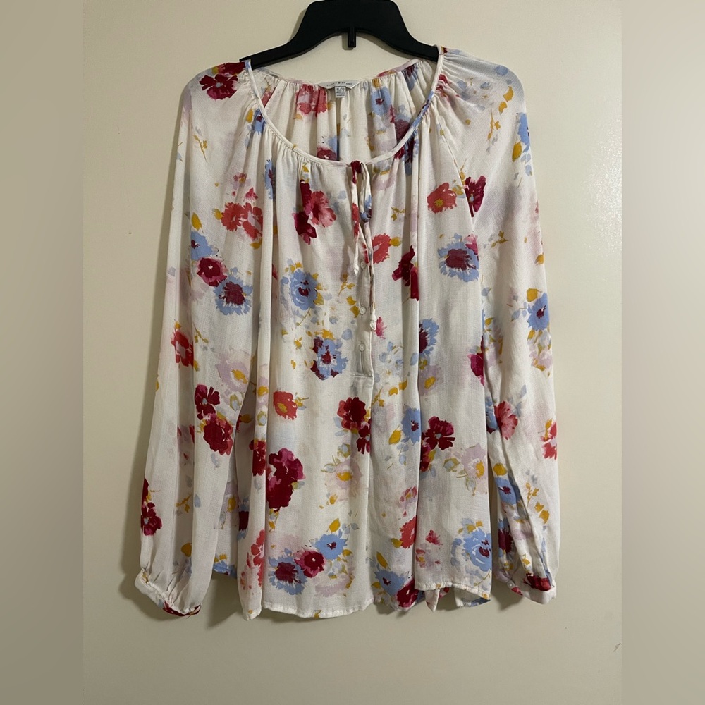Lucky Brand Long Sleeve Sheer Button Floral Boho Multicolor Blouse Top Sz XL